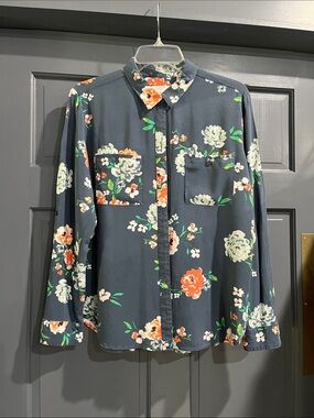Flowered button-down blouse